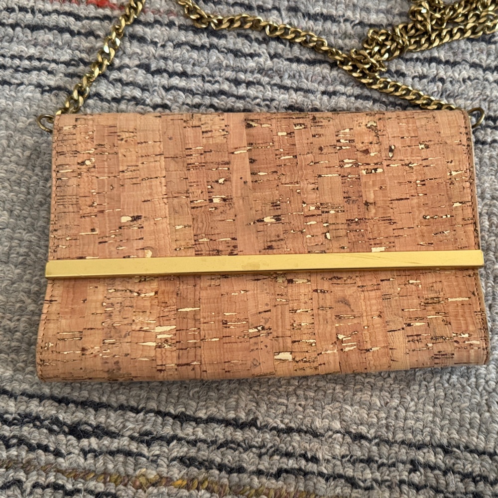 J. Crew Cork and Blue Striped Clutch